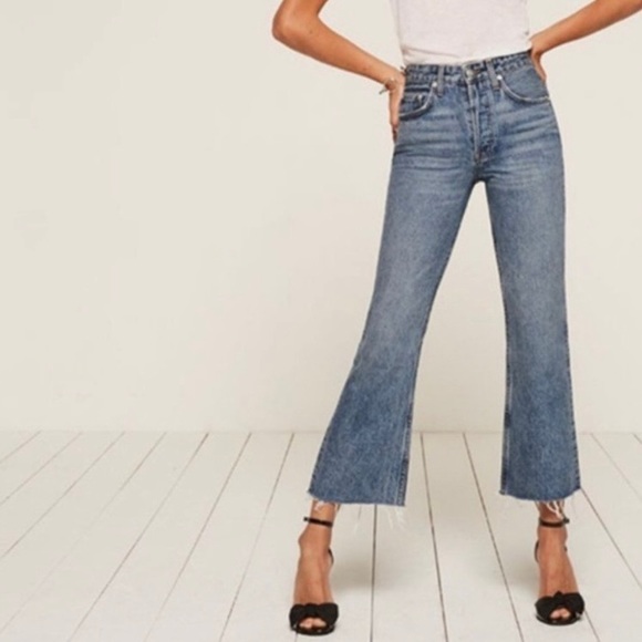 Reformation Mid Rise Crop Flare Jeans - Dark Stone - Picture 2 of 14